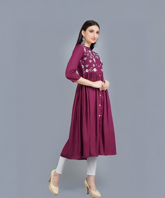 PALSIYA PRESENTS Women Printed A-line Kurta(Maroon)
