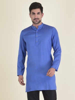 DEYANN Men Self Design Straight Kurta(Blue)