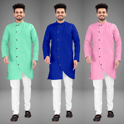 DIAMOND CLUSTER Men Self Design Trail Cut Kurta(Multicolor)