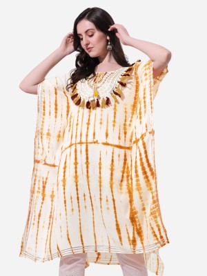 MIRCHI FASHION Women Striped Kaftan Kurta(Yellow, White)