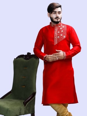 AARTI Men Embroidered A-line Kurta(Red)