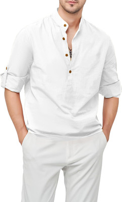 SHOPYCLICK Men Solid Straight Kurta(White)