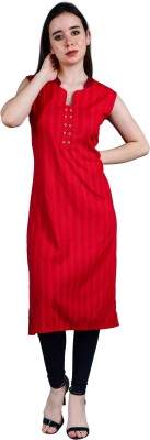 shruthi Women Striped Straight Kurta(Red)