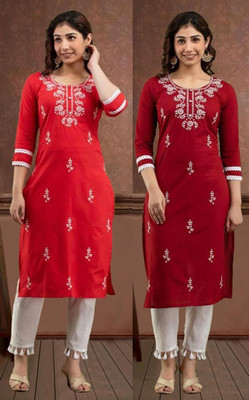 vikshi Women Embroidered Straight Kurta(Multicolor)