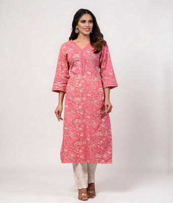 BT Textile Women Floral Print, Printed A-line Kurta(Pink)