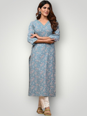 PRAYAARI FASHIONS Women Self Design Straight Kurta(Blue)