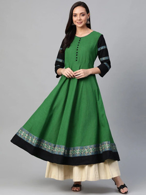 AKIKO Women Solid Flared Kurta(Green)