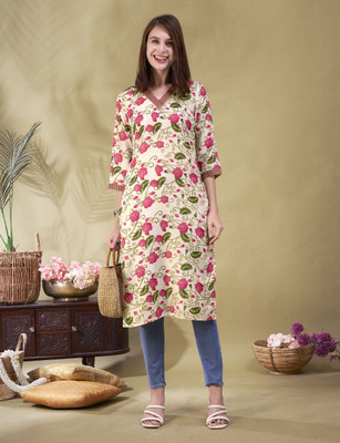 ANOUK Women Printed Straight Kurta(White)
