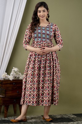 FASHION CLOUD Women Printed A-line Kurta(Beige)