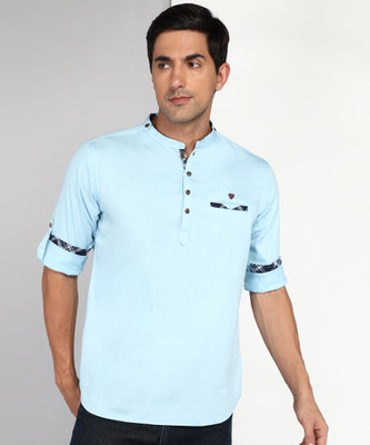 KUONS AVENUE Men Solid Straight Kurta(Blue)