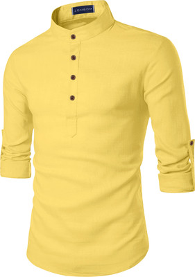 Fifth U Men Solid Flared Kurta(Yellow)
