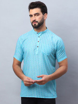 AEW DESIGNS Men Printed Straight Kurta(Light Blue)