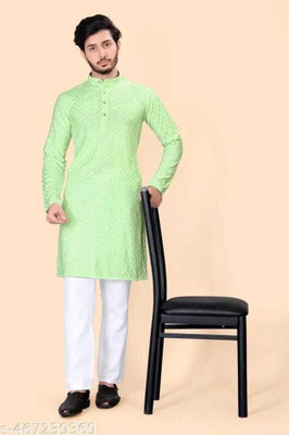 BDIVINE Men Self Design A-line Kurta(Light Green)