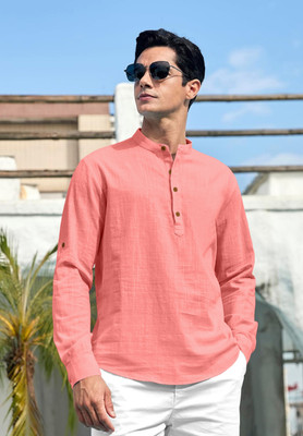 zbio Men Solid Straight Kurta(Orange)