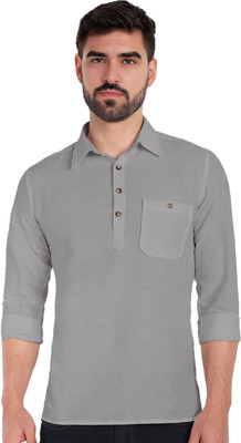 Vida Loca Men Solid Straight Kurta(Grey)