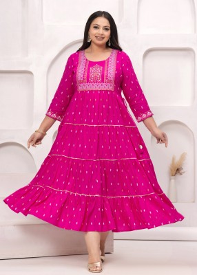 LABULY Women Printed Anarkali Kurta(Pink)