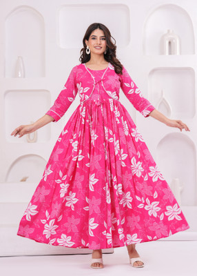 jbmart Women Printed Anarkali Kurta(Pink)