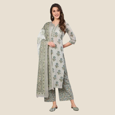 HouseOfCommon Women Printed Straight Kurta(Grey)