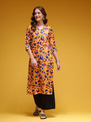 HERE&NOW Women Abstract A-line Kurta(Orange)