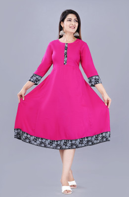 GULJAR FASHION Women Floral Print A-line Kurta(Pink)