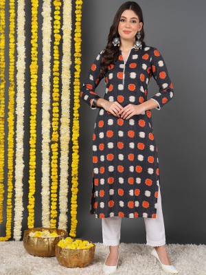 AHIKA Women Printed Straight Kurta(Grey)