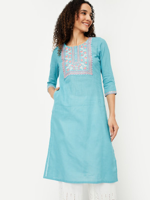 MAX Women Printed A-line Kurta(Blue)
