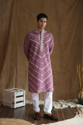NEXOIRA Men Embroidered, Leheriya Straight Kurta(Yellow)
