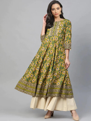 Yash Gallery Women Floral Print Anarkali Kurta(Green)
