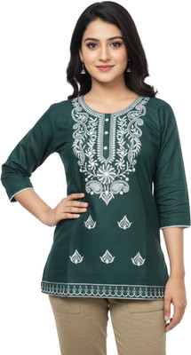 Pratap Trader's Women Embroidered Tunic Kurta(Green)