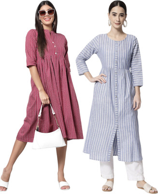 HouseOfCommon Women Striped Ethnic Dress Kurta(Multicolor)