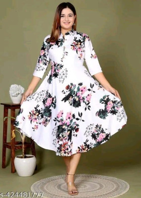 HOC's Women Printed Anarkali Kurta(Gold)