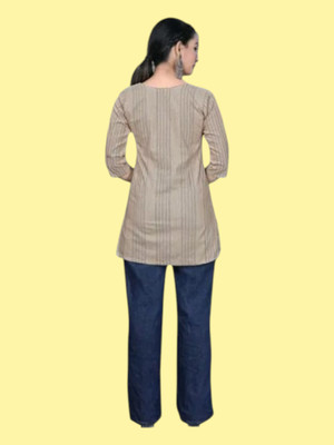 Rangrasiya Creation Women Striped Anarkali Kurta(Grey)