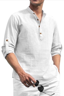 allan peter Men Solid Straight Kurta(White)