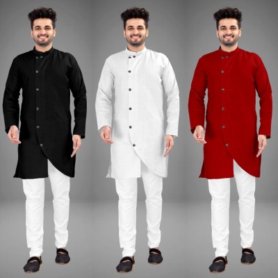 DIAMOND CLUSTER Men Self Design Trail Cut Kurta(Multicolor)