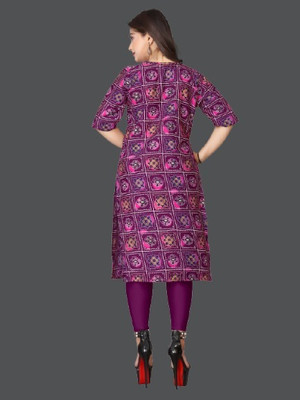 shilpa synthetic Women Printed Flared Kurta(Purple)