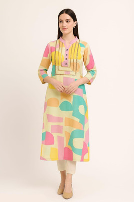 melovein Women Geometric Print, Printed Straight Kurta(Multicolor)