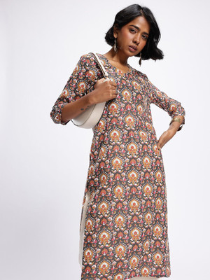 Anouk Rustic Women Floral Print Straight Kurta(Multicolor)