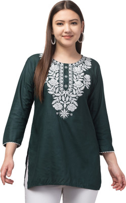 UGLY PRINCESS Women Embroidered Straight Kurta(Dark Green)