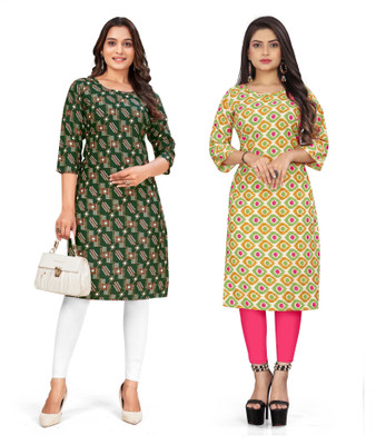 dharmanandan creation Women Printed Straight Kurta(Multicolor)