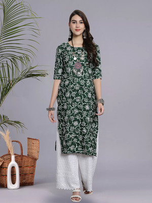 1 Stop Fashion Women Printed A-line Kurta(Green)