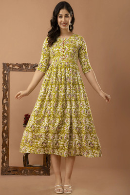 TRIKUTHA FASHION Women Floral Print Anarkali Kurta(Green)