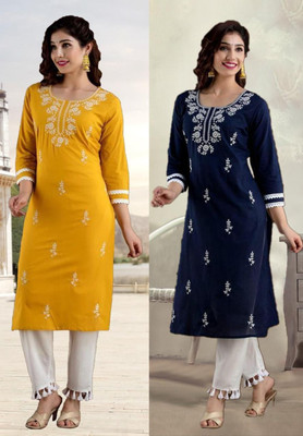 SISTO Women Chikan Embroidery A-line Kurta(Multicolor)