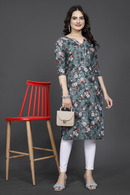 RANGRASIYA CORPORATION Women Printed Straight Kurta(Grey)