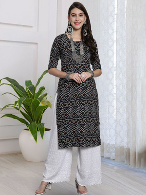 EthnicBasket Women Printed A-line Kurta(Black)