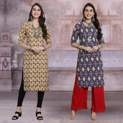 Moda Rapido Women Printed Straight Kurta(Multicolor)