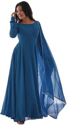 rankar Women Embroidered Anarkali Kurta(Blue)