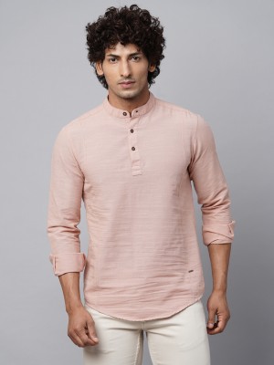 Crowded Street Men Solid Flared Kurta(Pink)