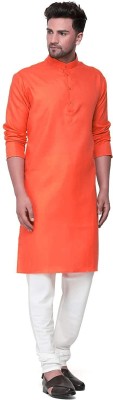 The Fashion Outlets Men Solid Straight Kurta(Orange)