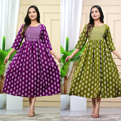 Kadri Women Floral Print A-line Kurta(Purple)