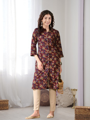 Harshiv Creation Women Self Design A-line Kurta(Maroon)